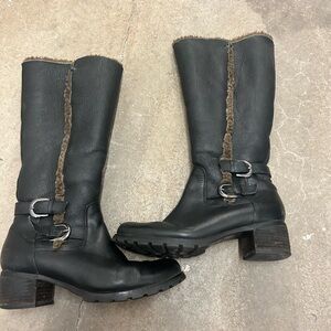 Blondo Black Leather Shearling-Lined Mid-Calf Buckle Boots